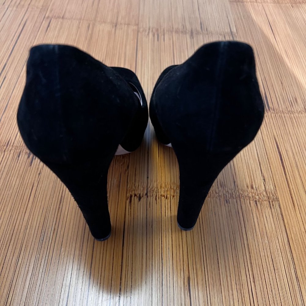Miu Miu Black Suede Heel Platform Open Toe Heels - image 5